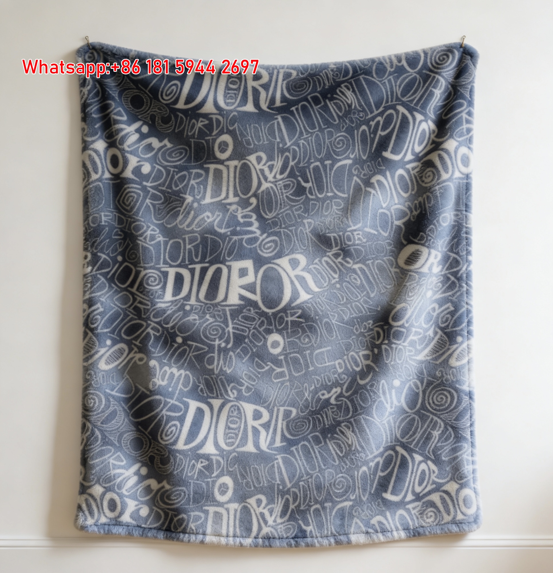Dior Blue Monogram Flannel Sofa Throw Blanket D437